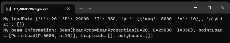 Response from Running Python WebSocket beam-analysis server